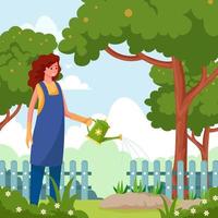 Cartoon Female Gardener in Flat Design vector