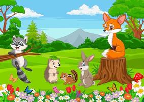 Cartoon wild animals in the jungle vector