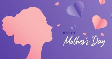 Happy Mother's Day Vector Illustration Concept. Purple Paper Cutout Girl Face. Woman Head Illustration from Side View Happy Mother's Day. Template for Web, Banner, UI, or Greeting Card