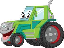 Cartoon funny green tractor mascot character vector