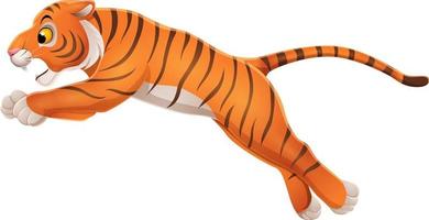 Cartoon funny tiger jumping on white background vector