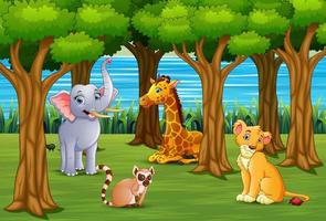 Animals cartoon are enjoying nature in the jungle vector