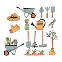 gardening set hand drawn doodle. minimalism, scandinavian vector