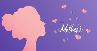 Happy Mother's Day Vector Illustration Concept. Purple Paper Cutout Girl Face. Woman Head Illustration from Side View Happy Mother's Day. Template for UI, Web, Banner, or Greeting Card