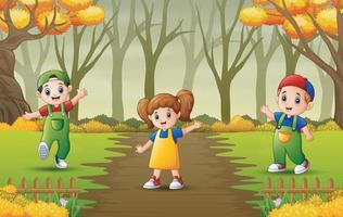 Happy children playing in the garden illustration vector