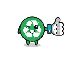 cute recycling with social media thumbs up symbol vector