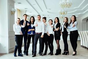 group of students looking happy and smiling photo