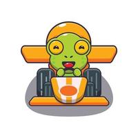 cute frog mascot cartoon character riding race car vector