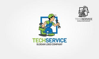 Tech Service Vector Logo Cartoon. Handyman Services Emblem for Your Company.