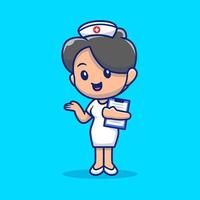 Cute Nurse With Clip Board Cartoon Vector Icon Illustration.  People Medical Icon Concept Isolated Premium Vector. Flat  Cartoon Style