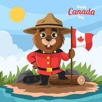 Red Uniform Beaver in Canada Day Celebration vector