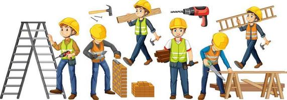 Group of construction workers cartoon characters vector