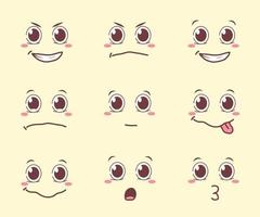 Weird cute and kawaii cartoon face expressions collection vector