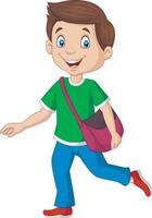 Cartoon happy school boy carrying backpack vector