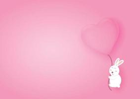 Valentines hearts balloons with rabbit flying on pink background. Valentine's day background with hearts. Vector illustration.