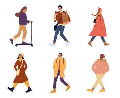 People walking perform outdoor activities set vector