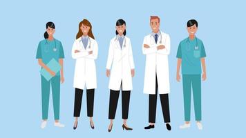 Medical staff of doctors and nurse. Group of medics vector flat cartoon illustraiton