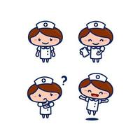 cute female nurse medical staff cartoon character in chibi style set vector