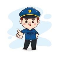 illustration of happy cute policeman kawaii chibi cartoon character design vector