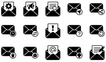 Set of Vector Icons Related to Email. Contains such Icons as Open Email, Options, Searching, Send Mail, Spam, Upload and more.