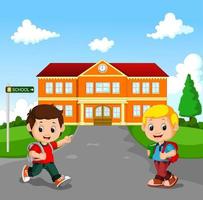 Little boy going to school vector