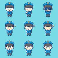 Cute Police Character Emotion set vector