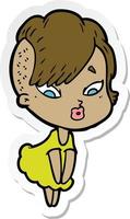 sticker of a cartoon surprised girl vector