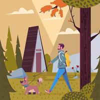 Man Take A Walk With Dog Concept vector