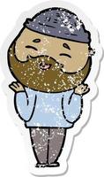 distressed sticker of a cartoon happy bearded man vector