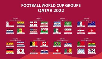 FIFA World Cup. World Cup 2022. Match schedule template. Football results table, flags of world countries. Vector illustration