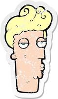 retro distressed sticker of a cartoon bored mans face vector