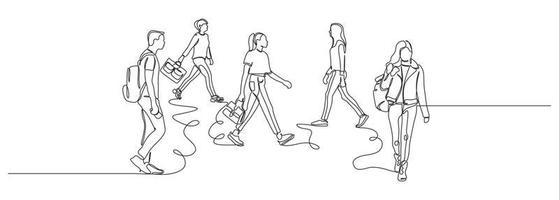 Urban commuters one continuous line drawing minimalism design sketch hand drawn vector illustration.