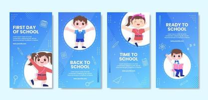 Back To School Social Media Stories Template Flat Cartoon Background Vector Illustration