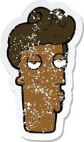 retro distressed sticker of a cartoon bored mans face vector