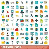 100 email icons set, flat style vector