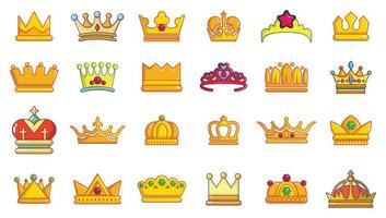 Crown icon set, cartoon style vector