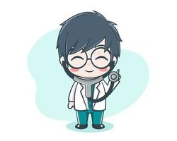 Cute male doctor holding stetophone cartoon illustration vector