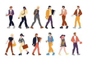 Diverse multi-ethnic people walking isolated set vector