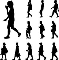 People walk silhouettes set, Icon man and wome ramble on white background vector