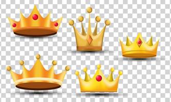 unique 3d set collection gold crown realistic icon design isolated on vector