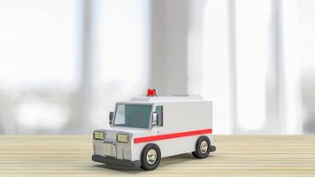 The  Ambulance on wood table for health care or medical concept 3d rendering photo