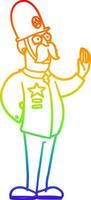 rainbow gradient line drawing cartoon policeman making stop gesture vector