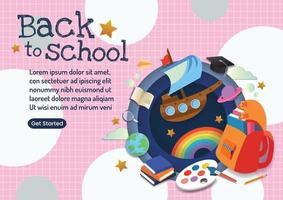 back to school for website banner design on pink background vector