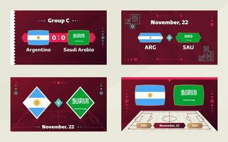 Argentina vs Saudi Arabia, Football 2022, Group C. World Football Competition championship match versus teams intro sport background, championship competition final poster, vector illustration.