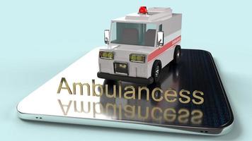 ambulance car  and tablet  3d rendering for  health care  applications. photo