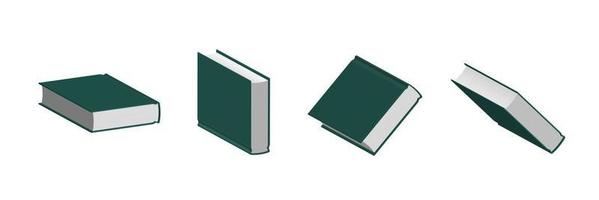 Set of closed dark green books in different positions for bookstore vector