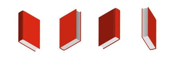 Set of closed red books in different positions for bookstore vector