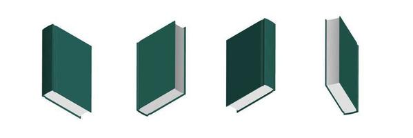 Set of closed dark green books in different positions for bookstore vector