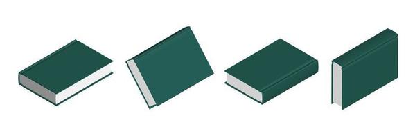 Set of closed dark green books in different positions for bookstore vector