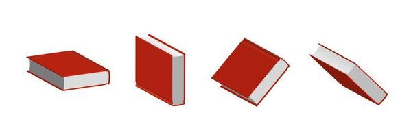 Set of closed red books in different positions for bookstore vector